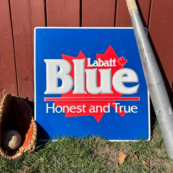 Vintage 90s Labatt Blue Honest and True Metal / Tin Advertising Sign - Picture 1 of 5